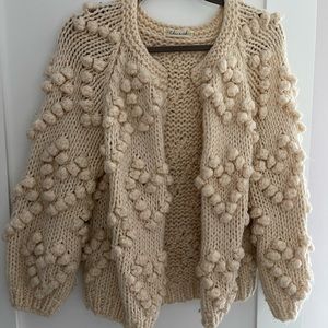 Pompom open knit cardigan
